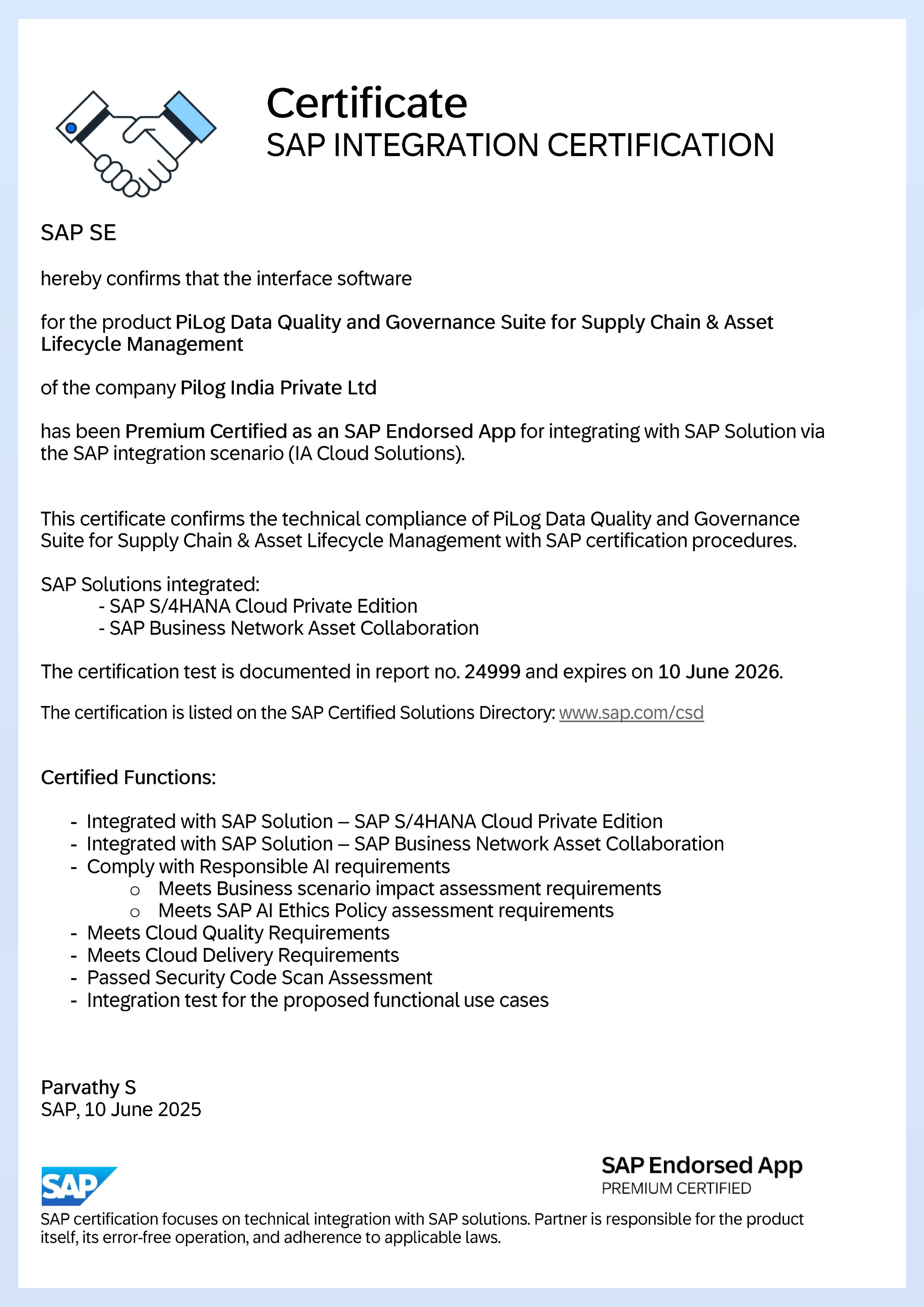 SAP Certificate